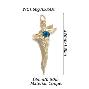 Detailed size chart of a copper devil eye wing pendant with 33mm height and 13mm width