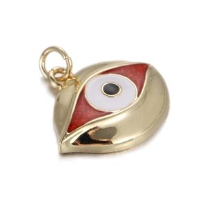 Golden evil eye pendant with red white and black enamel inlay for DIY necklaces