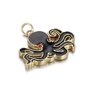 Detailed view of octopus pendant with black enamel finish and gold plating for jewelry DIY
