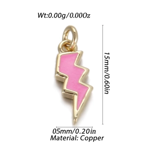 Detail eines 15mm vergoldeten Kupfer-Blitzanhängers mit rosa Emaille-Inlay für DIY