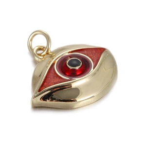 Detailed view of red Evil Eye pendant with golden finish for DIY necklace making