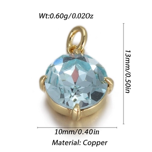 Detalle de dimensiones del colgante redondo de circonita azul de 10 mm y 13 mm altura