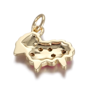 Close-up of golden sheep charm with polished finish and hollowed back for jewelry DIY