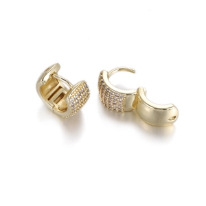 Detailed view of gold-plated hoop earrings with micro-paved zircons and hinged closure