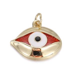 Gold-plated Evil Eye pendant with red glitter enamel detail for DIY jewelry making