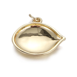 Polished gold teardrop evil eye pendant charm with shiny metallic mirror finish