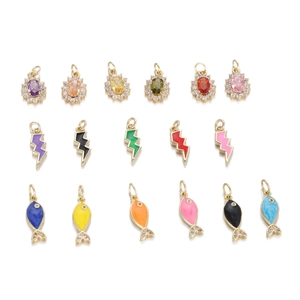 Mode Kupfer Zirkonia Anhänger Charm DIY Schmuckherstellung Bunte Emaille Fisch Blitz Blume Form Damen Halskette Anhänger