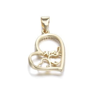 Detailed view of heart-shaped 14k gold-plated pendant with yes script and polished finish