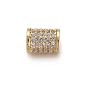 Distanziatore cilindrico placcato oro 14K con zirconi micro-pavé per gioielli DIY