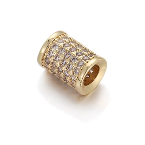 Perla cilindrica in ottone placcato oro 14k con zirconi per la creazione di gioielli