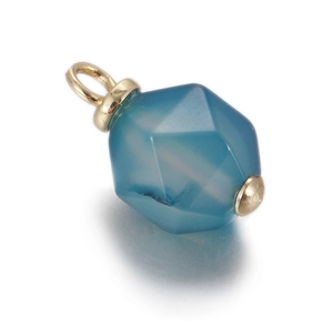 Detailed close-up of geometric blue natural stone pendant with gold clasp for DIY jewelry