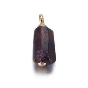 Natural amethyst cylinder pendant with gold clasp and polished stone texture for DIY jewelry