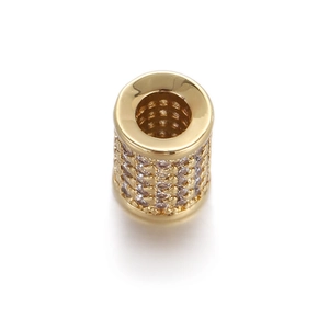 Distanziatore cilindrico placcato oro 14k con pavé di zirconi a file multiple