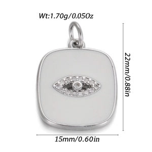 Zilveren vierkante hanger met boze oog en afmetingen van 22mm hoogte en 15mm breedte