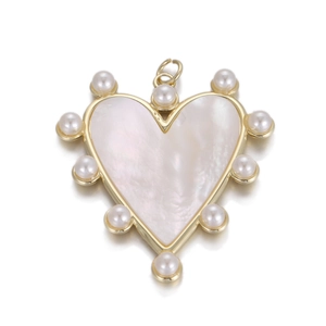 Gouden hart hanger met parelmoer inleg en witte parel accenten voor kettingen sieraden