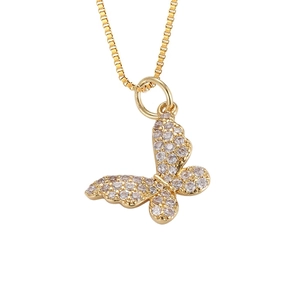 Vintage gouden vlinder hanger ketting met witte zirkonia en fijne box ketting