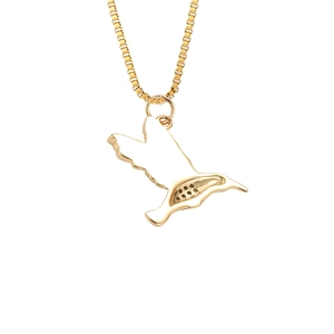 Macro-opname van gouden kolibrie-hanger met gedetailleerde boxketting en metaalglans