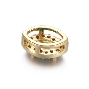 Detail of 14k gold-plated flower toggle clasp with hollow design and zircon accents
