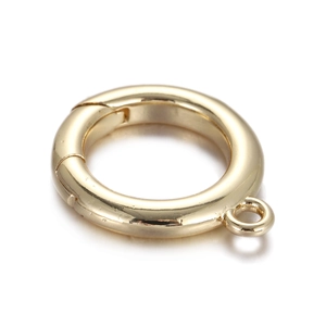 Close-up of a 14k gold-filled spring ring clasp with a polished finish for DIY jewelry making