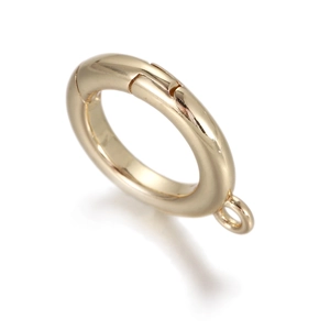 Detail of 14k gold plated spring ring clasp with round connector for jewelry making