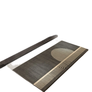 Modern grey rectangle diatom mud floor mat with beige minimalist geometric patterns