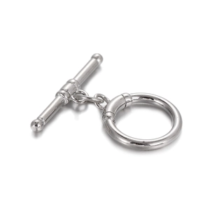 Close-up of polished silver OT toggle clasp connector for DIY jewelry making