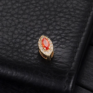 14k gold plated marquise pendant with red gemstone and white zircon pavé setting