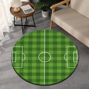 Vue détaillée d'un tapis de foot rond avec texture de gazon pour la décoration