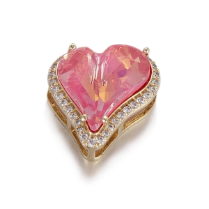 14k gold plated heart pendant with pink crystal and zircon border for jewelry making