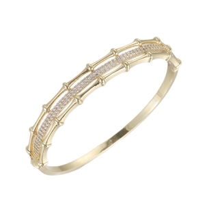 Bracelet jonc style bambou doré serti de zircons avec placage en or 14 carats