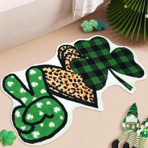 Detail of soft clover rug with St. Patrick's Day patterns and festive decorations