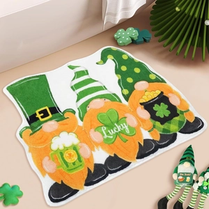 Macro shot of St. Patrick's Day gnome bath mat with soft faux cashmere fiber texture