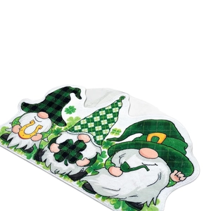 St. Patrick's Day gnome clover bath mat with shamrock and horseshoe on marble background