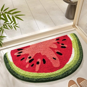 Tapis demi-lune pastèque en faux cachemire antidérapant pour salle de bain et chambre