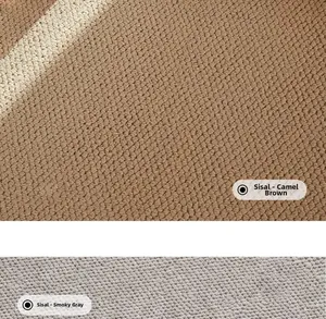 Detail of woven sisal door mat texture in camel brown and smoke gray color options