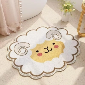 Cute cartoon lamb faux cashmere rug with non-slip backing for living room and bedroom decor
