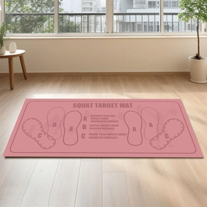 Pink diatom mud squat training mat with muscle target markers for home fitness