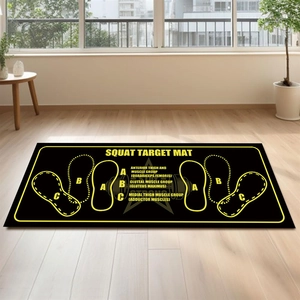 Detail view of squat target mat showing A, B, C foot positioning for muscle training