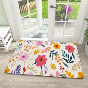 Absorbent diatom mud mat with colorful floral pattern for entryway and bathroom floor