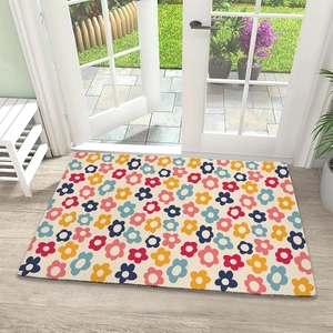 Detail of floral diatom mud mat with colorful flower patterns for entryway use