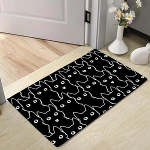 Absorbent diatom mud door mat with cute black cat patterns on light wood floor