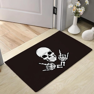 Rectangle black skull doormat on light wood floor for modern interior home decor
