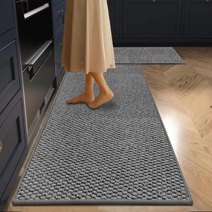 Two-piece dark gray kitchen rug set with textured weave and non-slip backing