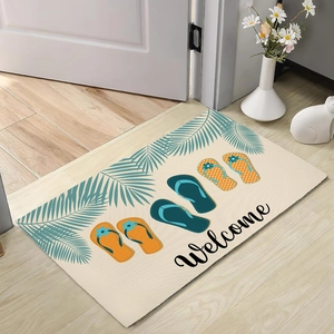 Absorbent diatomite mat with tropical palm leaves and flip-flops Welcome print