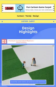 Detailed view of crystal velvet texture and clear print on cartoon game carpet