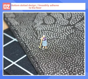 Macro detail of anti-slip plastic dot bottom and fine stitching on the gaming rug