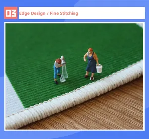 Close-up of durable white stitching and reinforced edges on gaming carpet