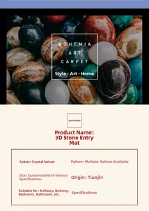 Detailed specs of 3D stone texture entryway mat made of soft crystal velvet fabric