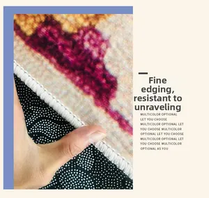 Detail of durable overlocked edge and non-slip rubber dots on the stone pattern doormat