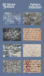 Sélection détaillée montrant huit textures de pierre et marbre 3D pour tapis de sol